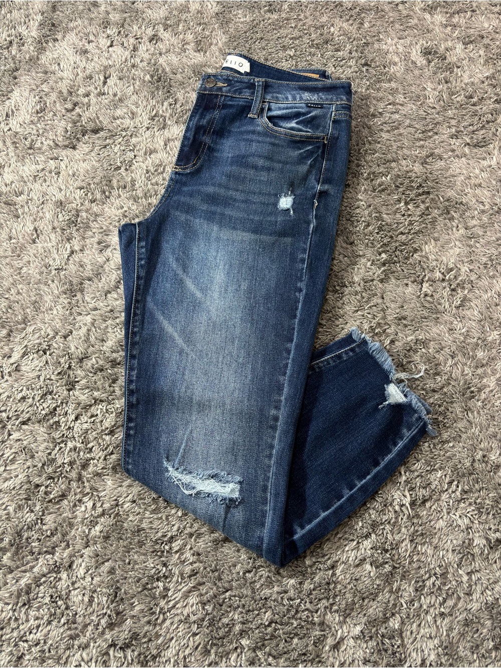 Cello Dark Blue Distressed Cropped Jeans